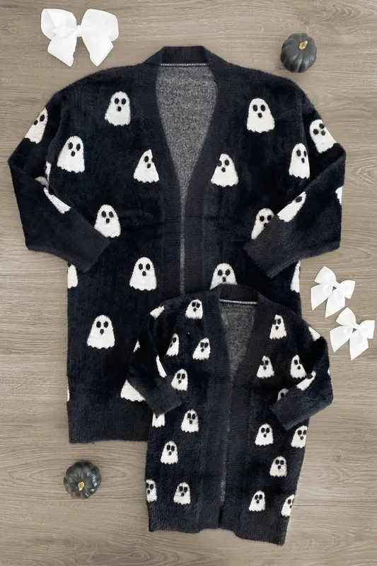 Mom & Me – Cozy Black Ghost Cardigan