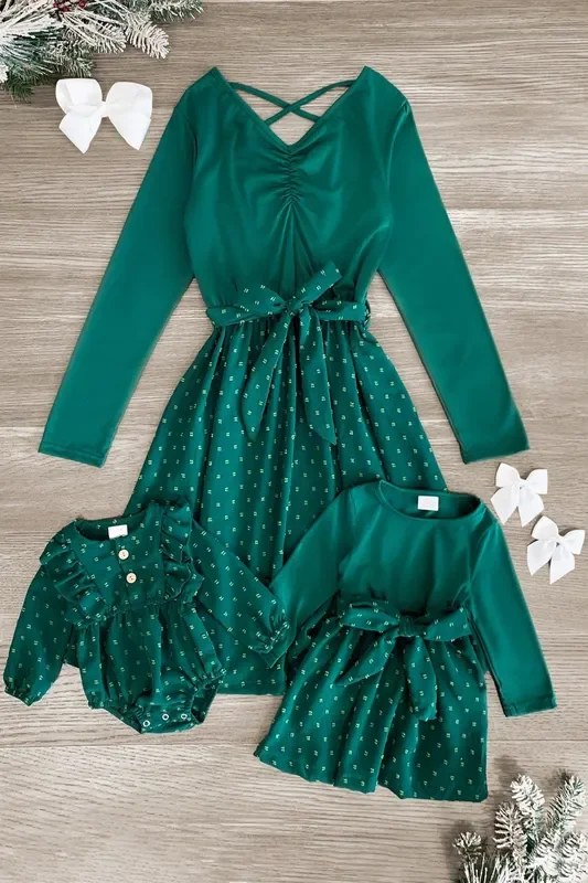 Mom & Me – Green Swiss Dot Dress