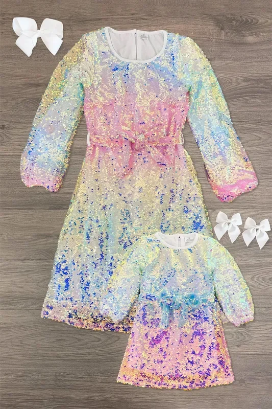 Mom & Me – Holographic Pastel Sequin Dress