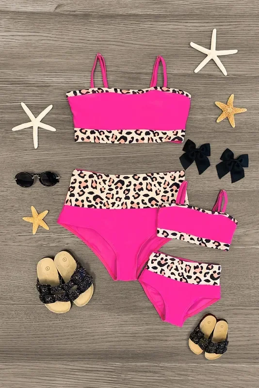 Mom & Me – Hot Pink Leopard Bandeau Bikini