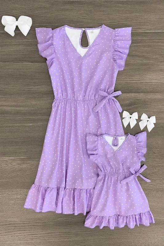 Mom & Me – Lavender Polka Dot Ruffle Dress