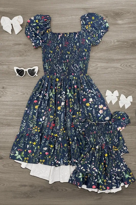 Mom & Me – Navy Floral Ruffle Dress