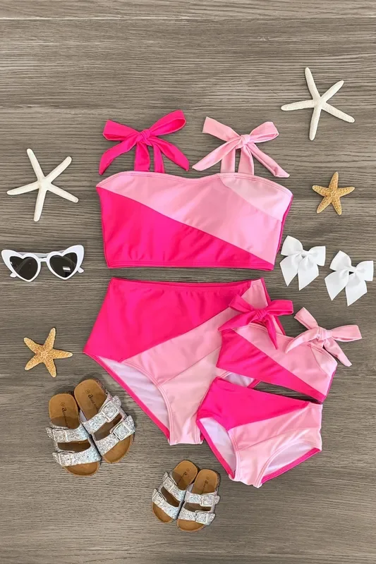 Mom & Me – Pink Colorblock Bikini