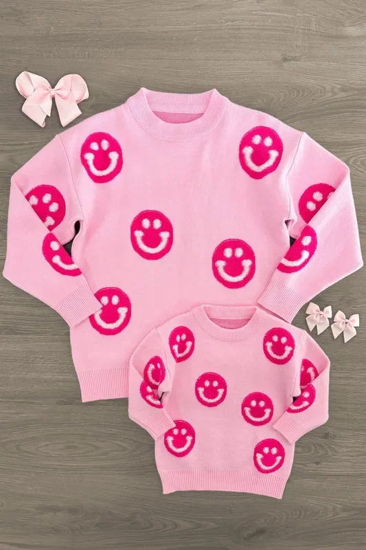 Mom & Me – Pink Smiley Face Sweater