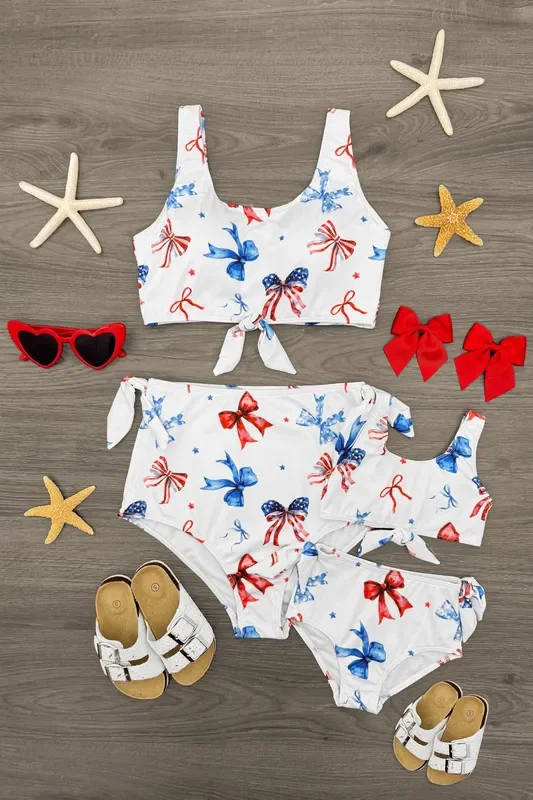 Mom & Me – Red White & Blue Bow Bikini