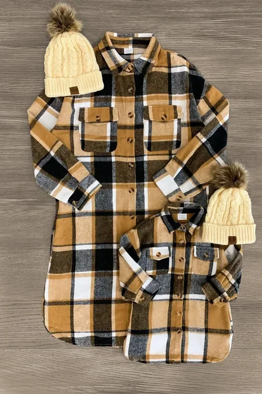 Mom & Me – Tan Flannel Button Down Shacket