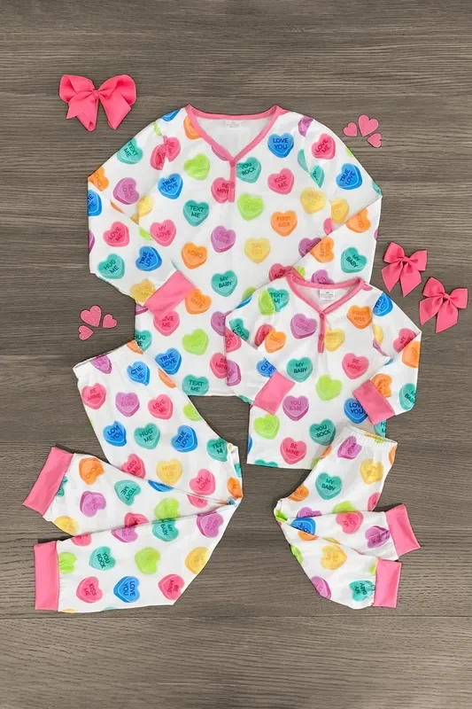 Mom & Me – White Candy Heart Pajamas