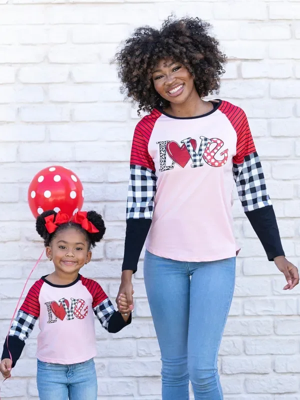 Mommy & Me Love Gingham Graphic Raglan Tee