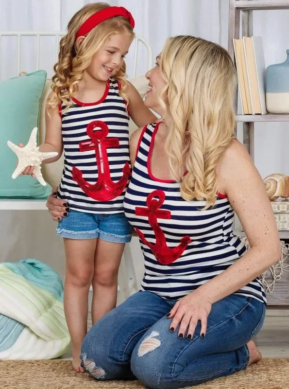 Mommy and Me Anchors Away Sequin Top