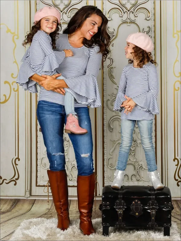 Mommy and Me Striped Long Bell Sleeve Top