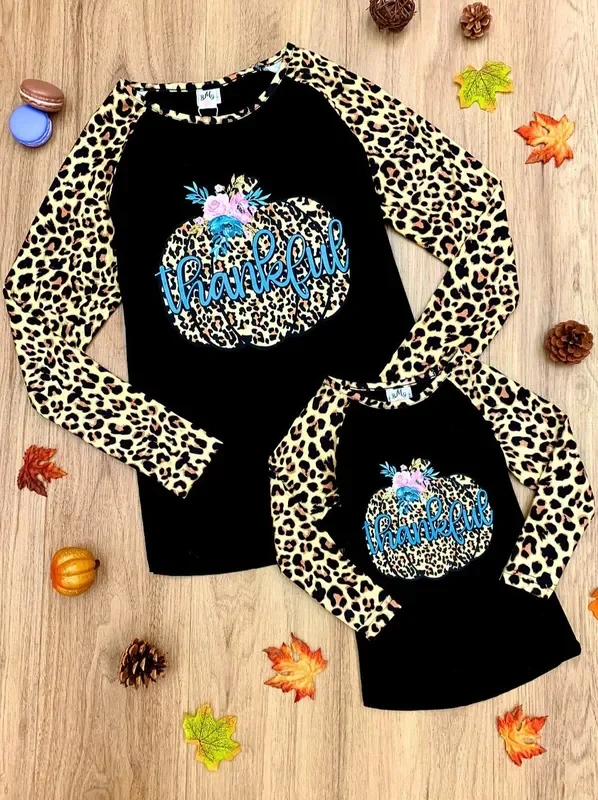 Mommy and Me Thankful Pumpkin Leopard Top