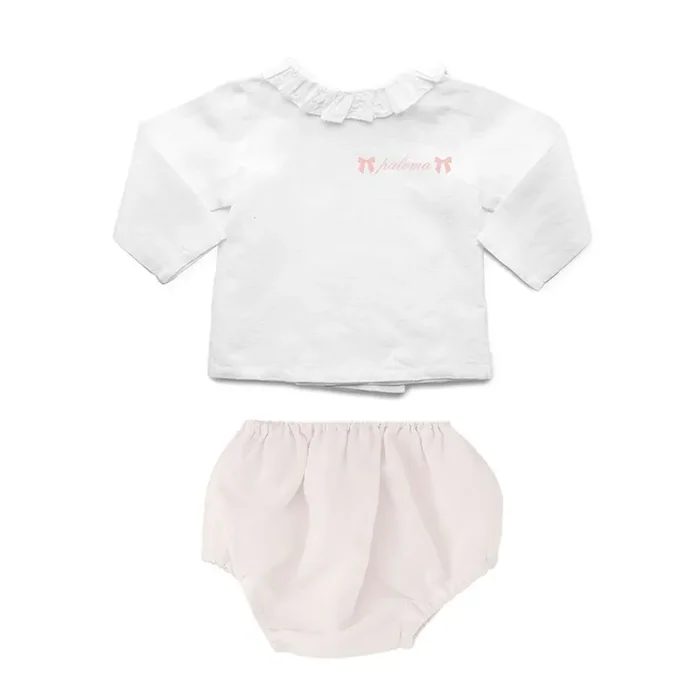Monogrammed Gift Set | Double Button Blouse And Blossom Pink Bloomer