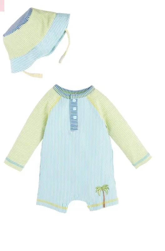 Mudpie- Seersucker Rash Guard and Hat Set