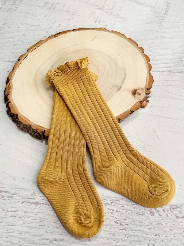 Mustard Lettuce Edge Ruffle Socks