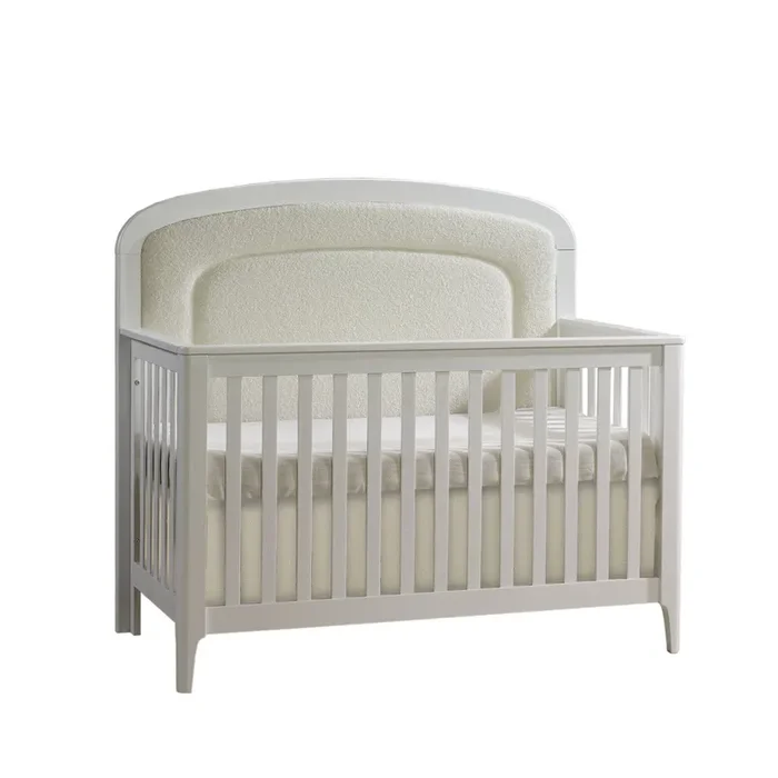 Natart Palo Crib To Double With Upholstered Panel Boucle Beige