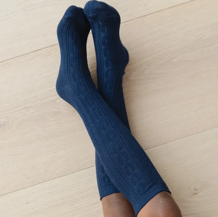 Navy blue Cable Knit Knee High Socks