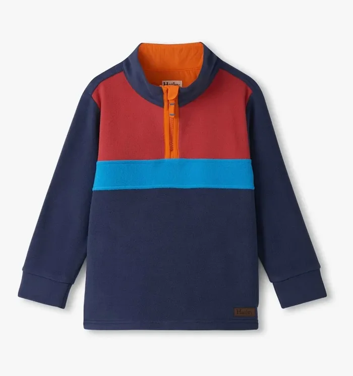 Navy Color Block Fleece 1/4 Zip Mock Neck