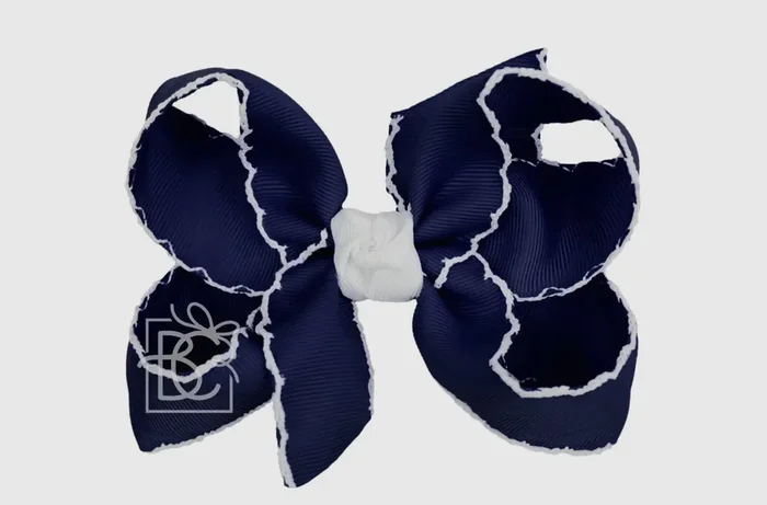 Navy Crochet trim bow