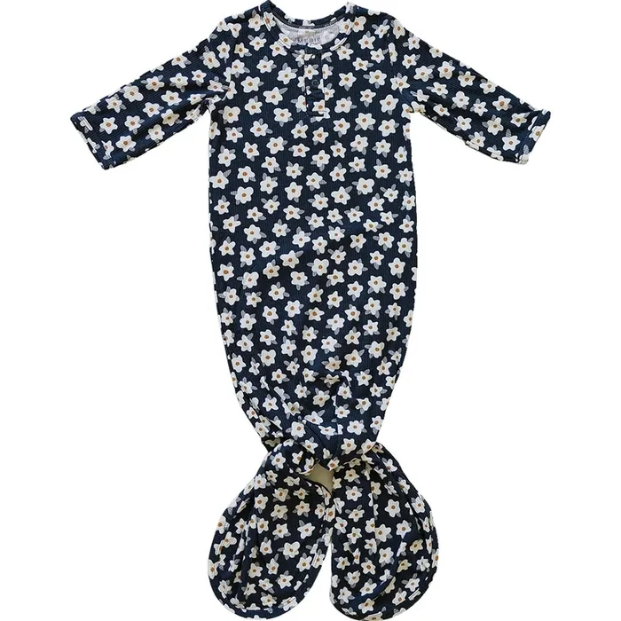 Navy Daisy Ribbed Bamboo Knot Gown