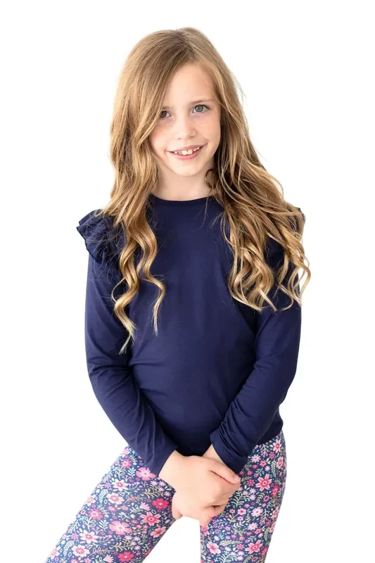Navy L/s Ruffle Tee