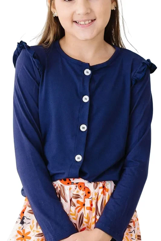 Navy Ruffle Cardigan