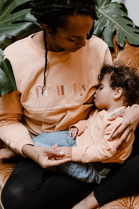 Nursing sweatshirt and baby sweatshirt faMILKy apricot