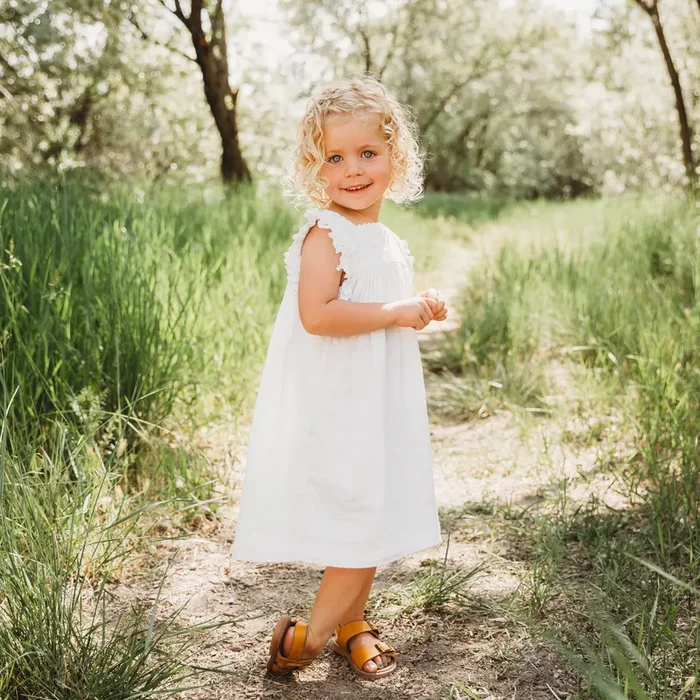 Off-white Lace Yoke Girl’s Dobby Dress
