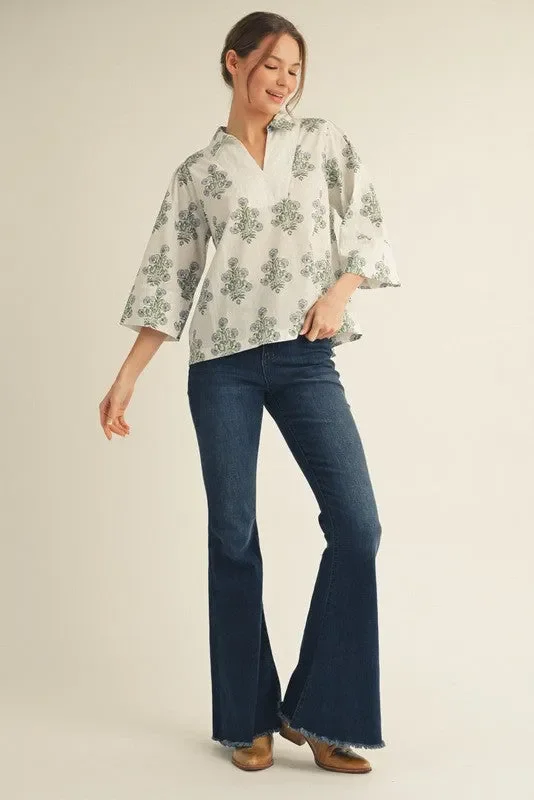 Off White Stripe Contrast Floral Top