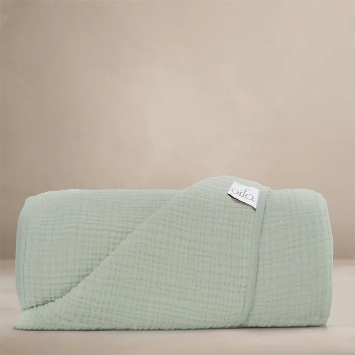 Oilo Fable Blanket- Throw- Sea Moss 4 Way Muslin, Organic 45 X 60 “