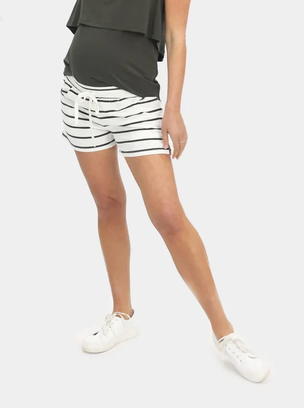 Olive Striped Maternity Cotton Shorts
