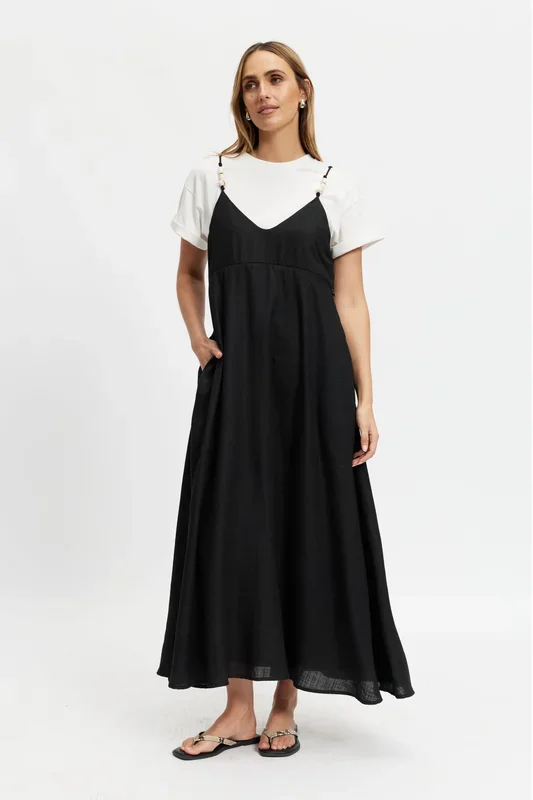 Olivia Layered Two-Piece Babydoll Dress – Black / White