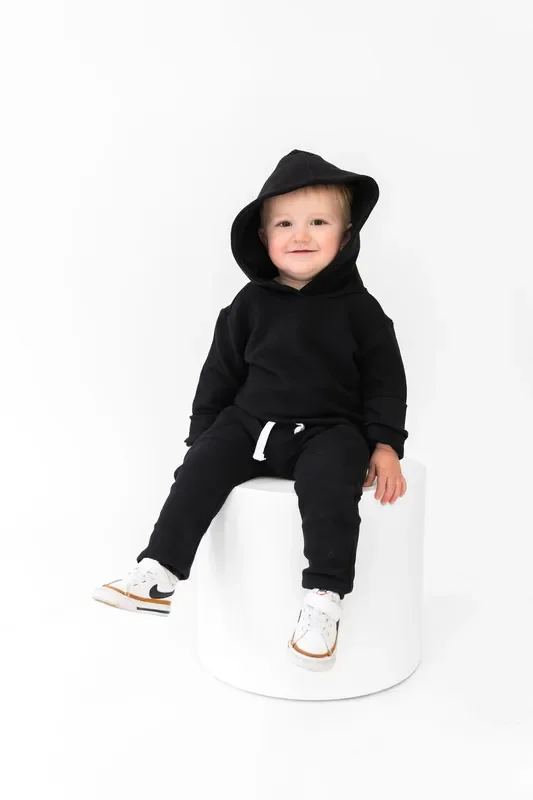 Onyx Waffle Knit Hooded Pullover