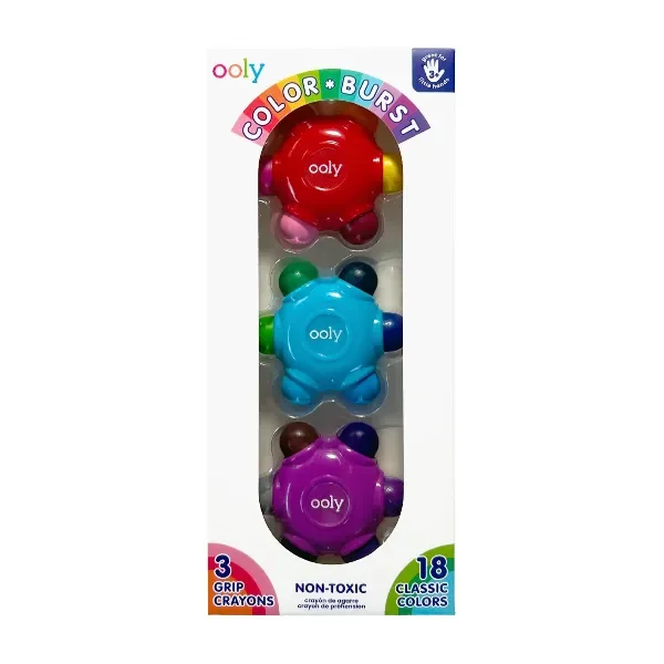 Ooly Color Burst Easy Grip Crayons- Set of 3, 18 Classic Colors