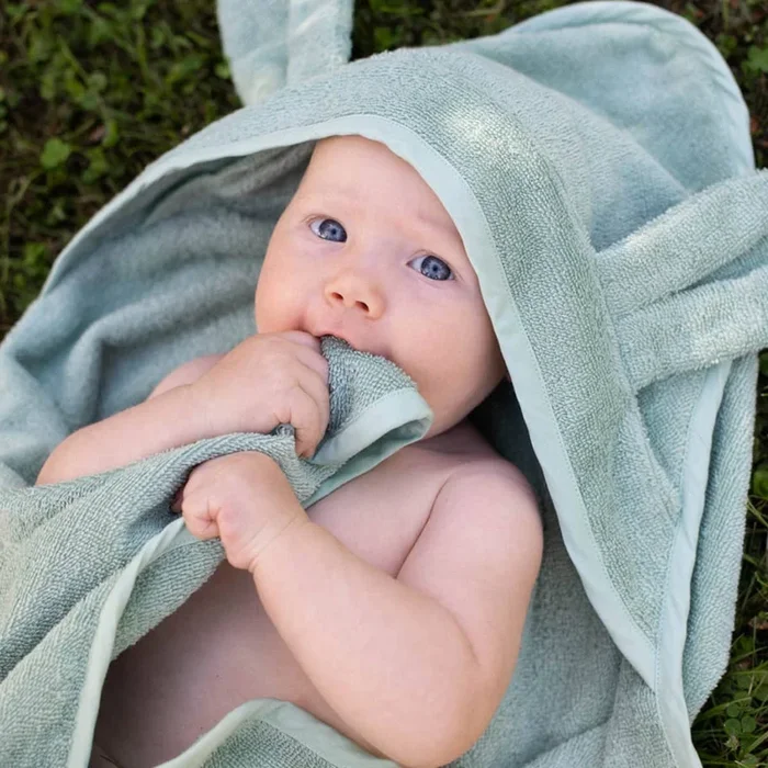 Organic Cotton Hooded Baby Towel with Rabbit Ears – Cameo Green