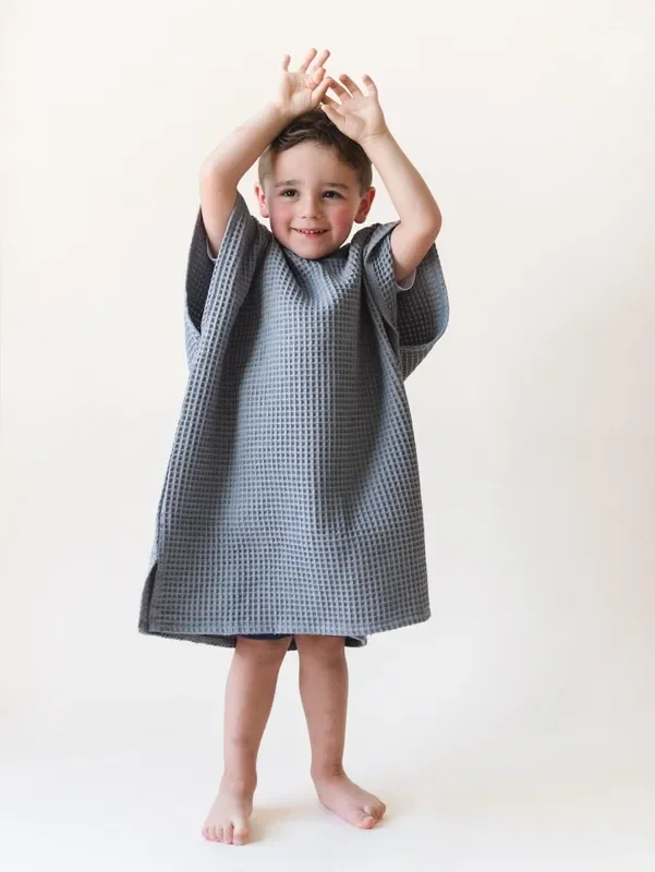 Organic Cotton Kids Waffle Beach Towel Poncho – more colors