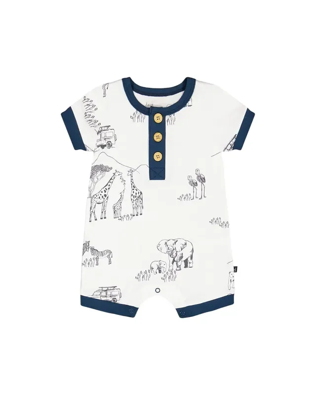 Organic Cotton Romper White With Printed Jungle