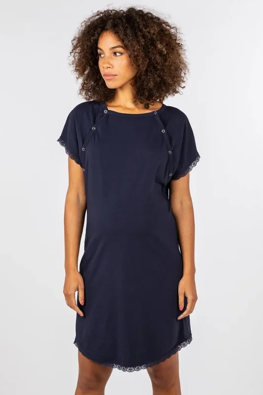 Organic Geburtskleid und Stillnachthemd navy