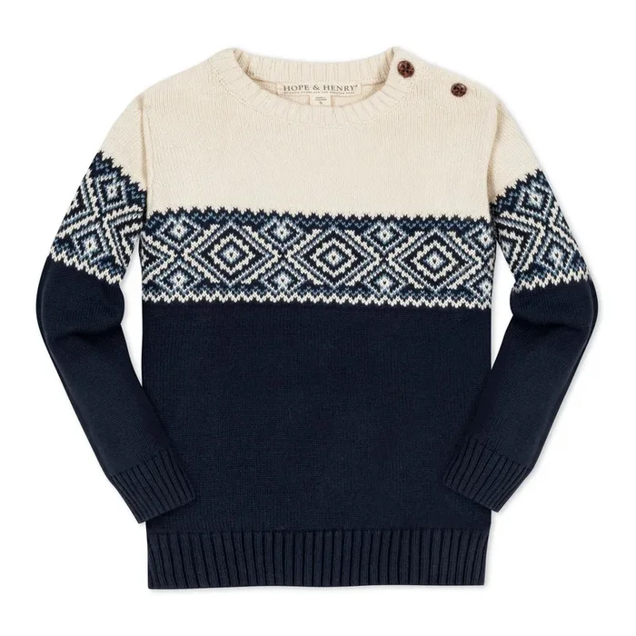 Organic Intarsia Crew Neck Button Sweater – Baby