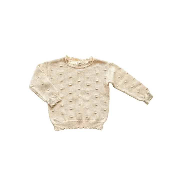 Organic Knit Sweater – Cream Pom