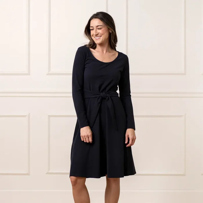 Organic Long Sleeve Tie-waist Knit Dress