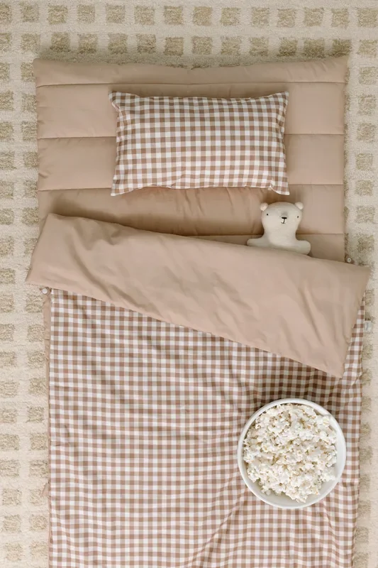 Organic Portable Bedding Set- Brown Gingham