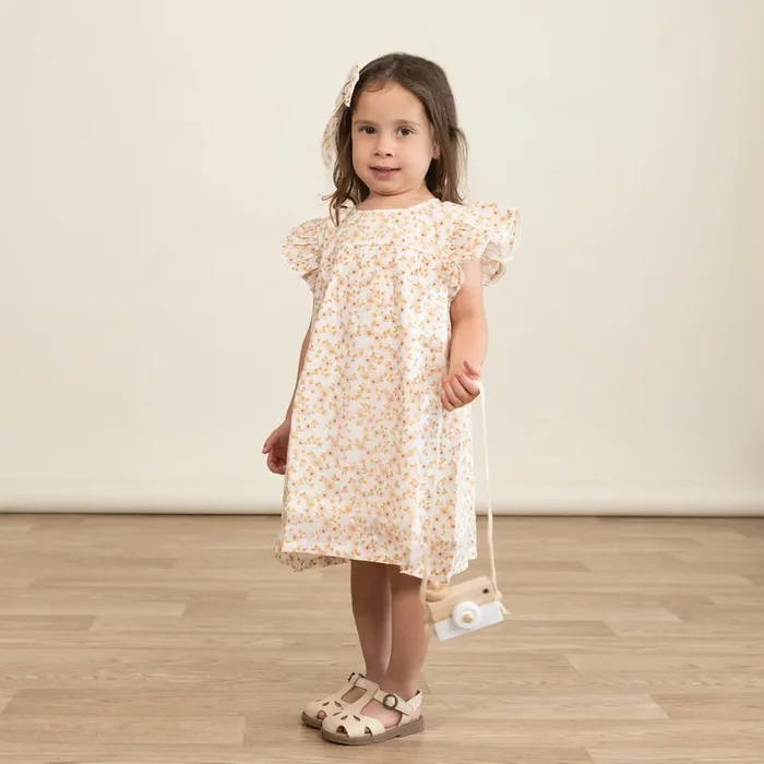 Organic Short Sleeve Flutter Dress – Gardenia