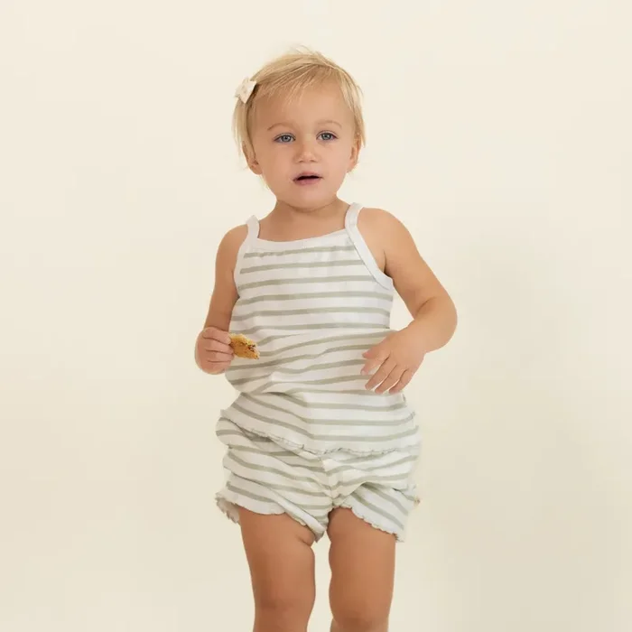 Organic Spaghetti Top & Short Set – Sage Stripes