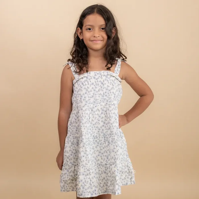 Organic Tiered Dress – Blue Vines