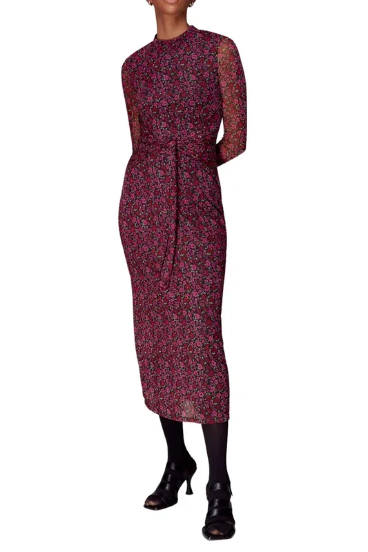 Outlined Floral Tie Mesh Dress