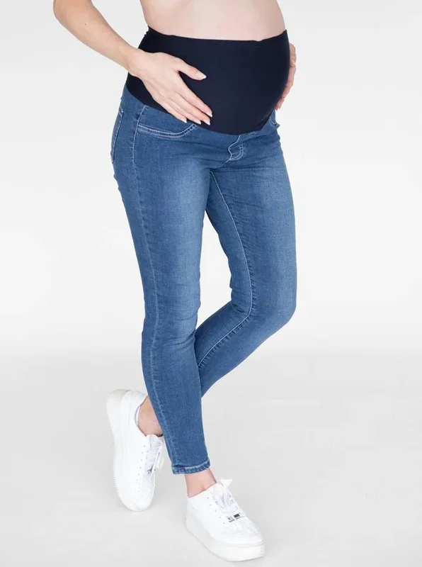 Over the Bump Skinny Fit Maternity Denim Jeans in Mid Blue