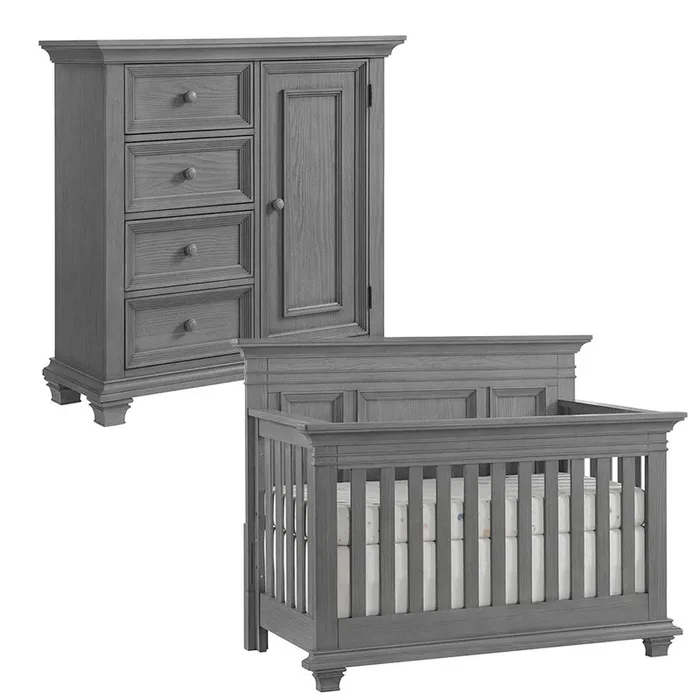 Oxford Baby Weston 2 Piece Nursery Set – Convertible Crib + & Chifferobe in Dusk Gray