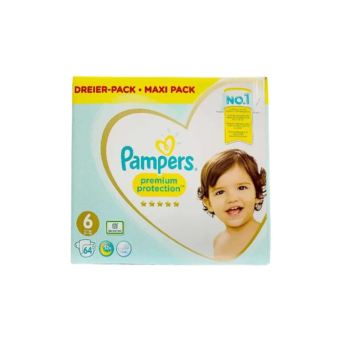 Pampers Premium Protection Maxi Pack Size 6 (13+ Kg), 64 Diapers