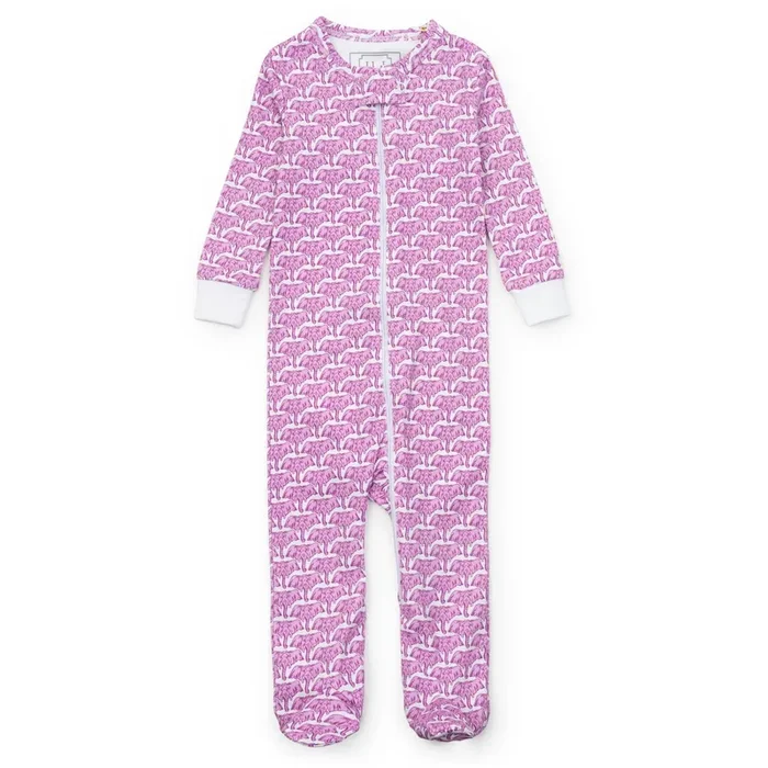 Parker Girls’ Pima Cotton Zipper Pajama – African Elephants Pink