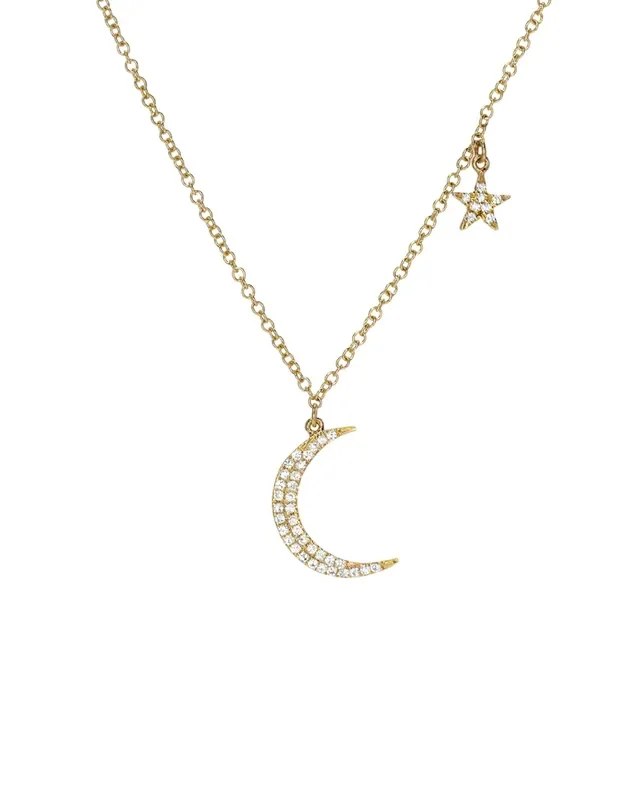Pave Diamond Moon And Star Necklace
